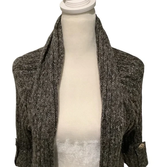 BCBGMaxAzria Women’s Charcoal Knit Cowl Neck Cardigan Full Length Sweater - Picture 4 of 8